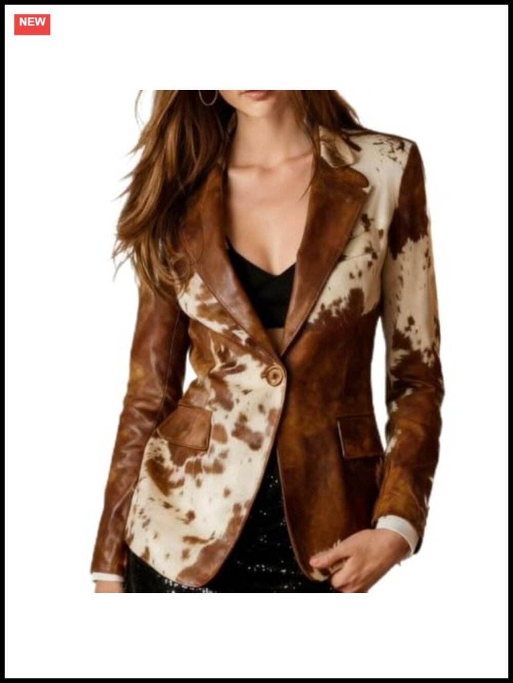 Women's Cow Print Blazer Jacket Slim Fit Long Sleeve Single-Breasted Business